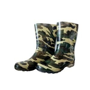 Corkys Women's Riverwalk Camouflage Brown Green Rain Boot  Mid-calf Size 7